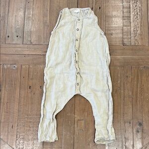 The simple folk signature organic linen beige romper overalls 12-18 months